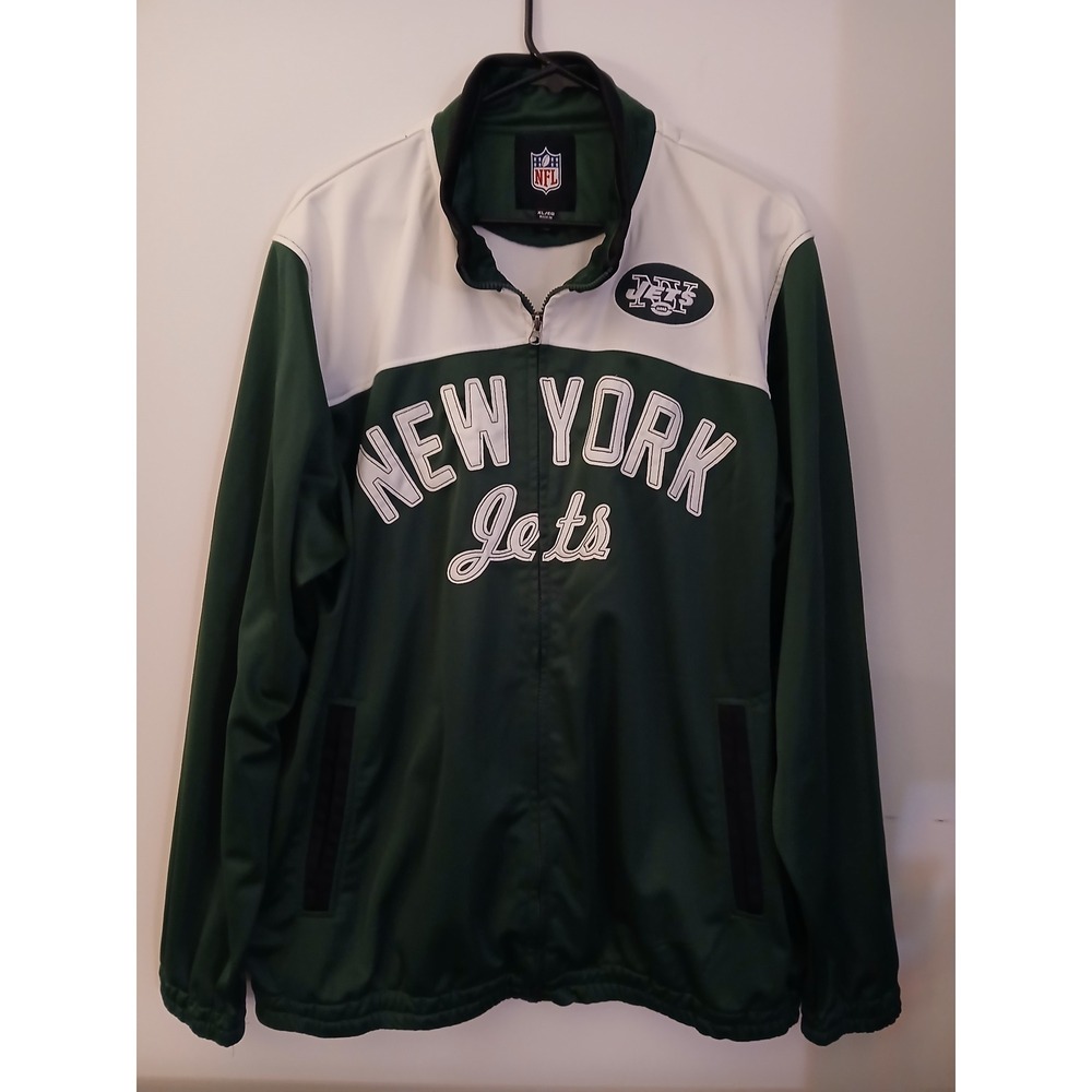 NFL New York Jets Jacket Mens XL Green White Full Zip Track Fleece
